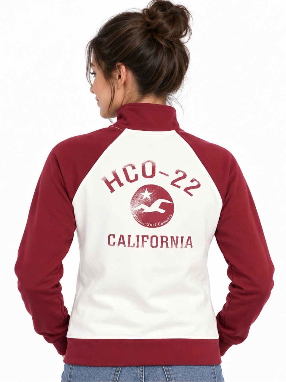 Y2K Vintage Hollister Juniors XL White Burgundy HCO-22 Full-Zip Track Jacket